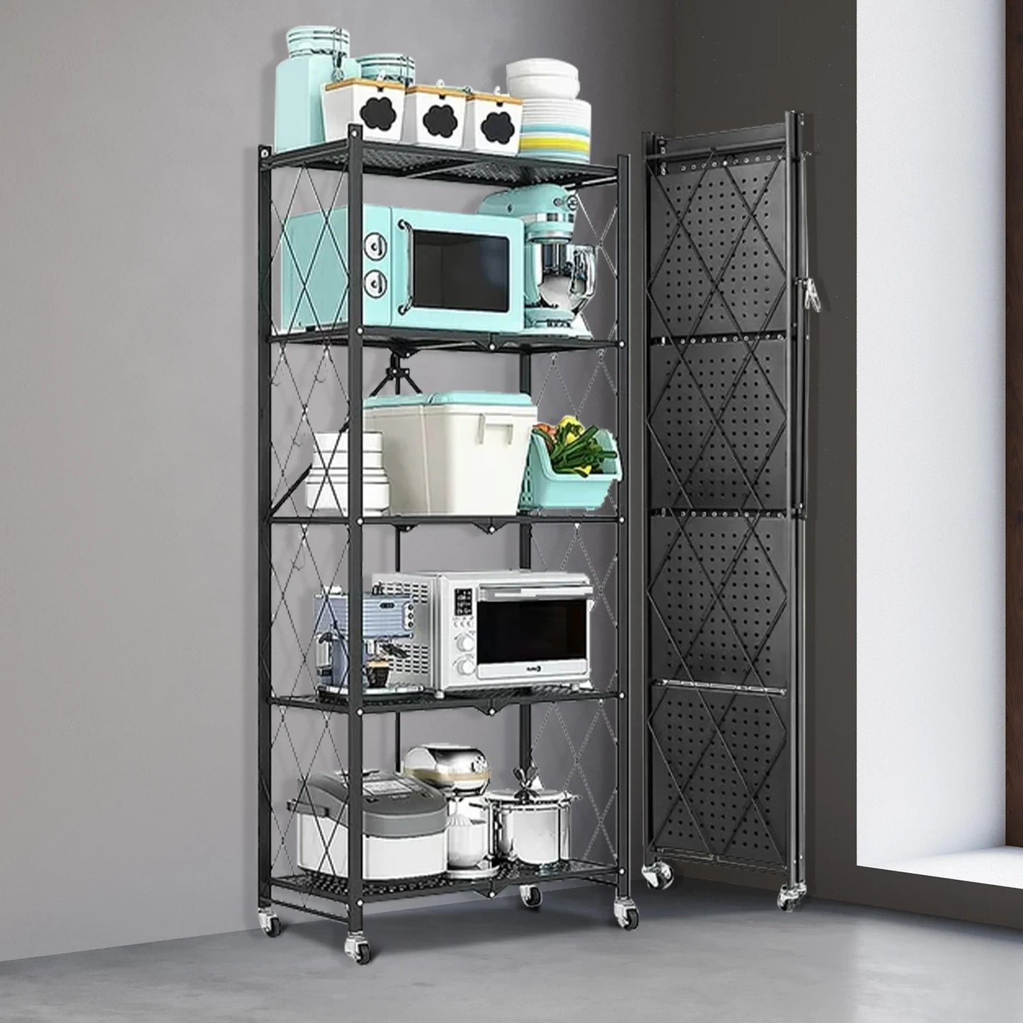 Five Tier Metal Storage Shelving Unit With Wheels Heavy Duty