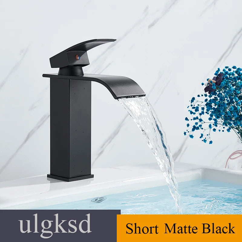 ulgksd Waterfall Bathroom Basin Sink Faucet Single Handle Hot And Cold Mixer