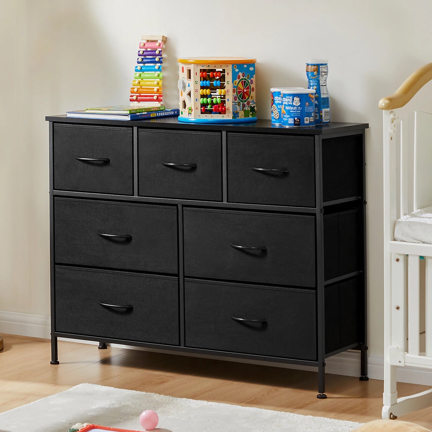 JHK Dresser With 7 Fabric Drawers Bedroom Organizer Cabinet