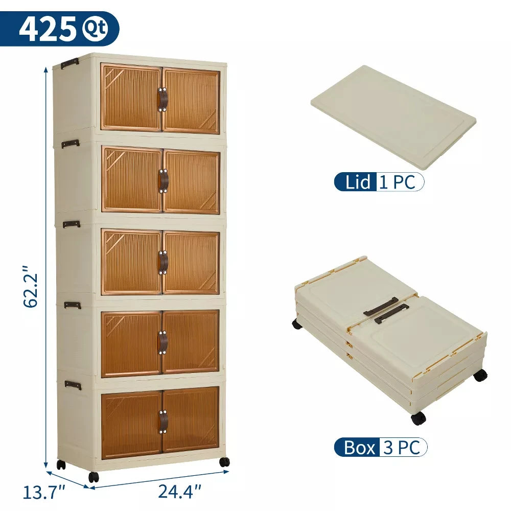 HiMISS Foldable Storage Cabinet With Lids And Wheels
