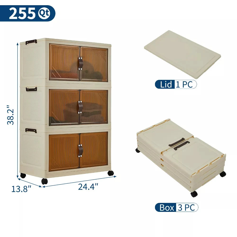 HiMISS Foldable Storage Cabinet With Lids And Wheels