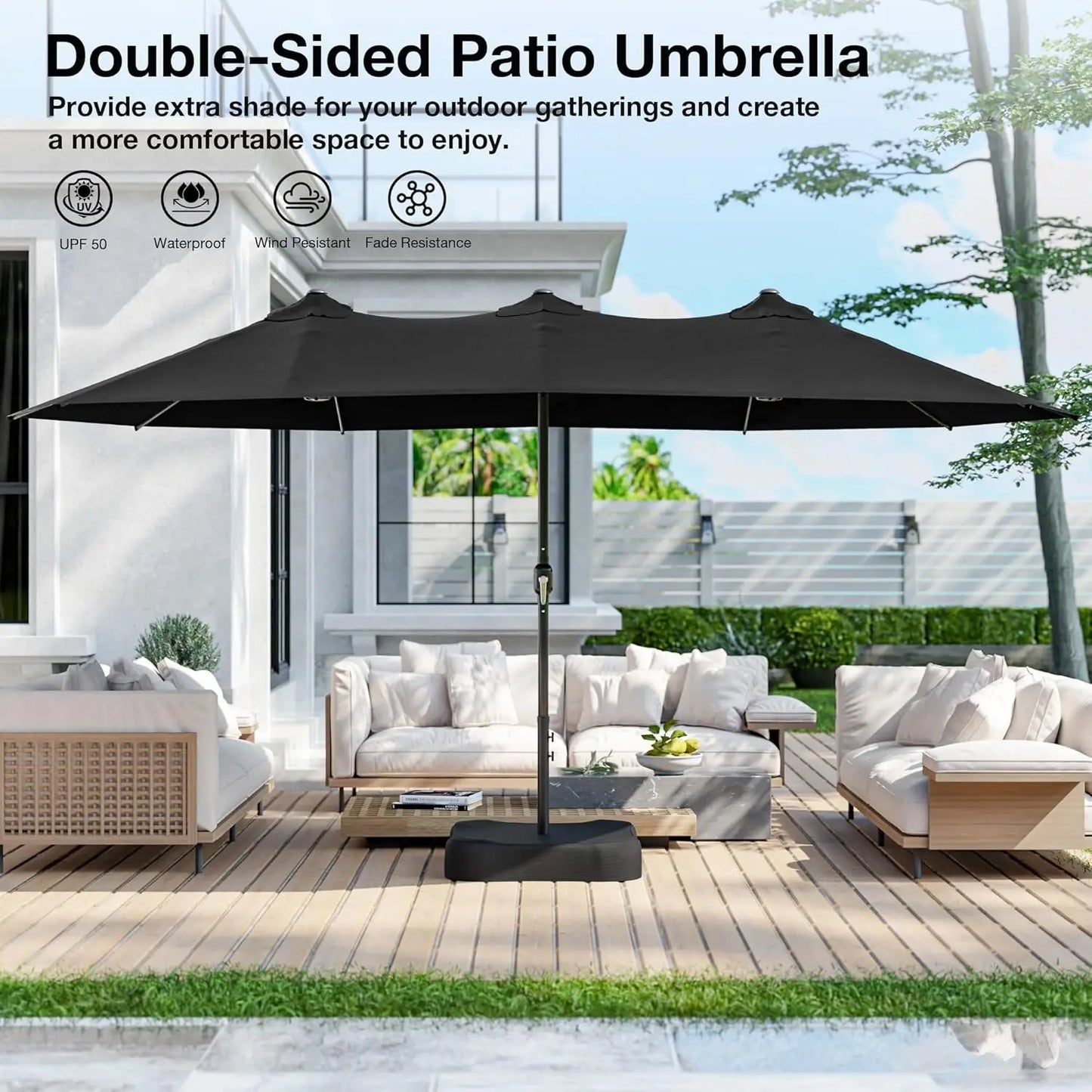 Outdoor Double Sided Rectangle Patio Umbrella with Crank Handle