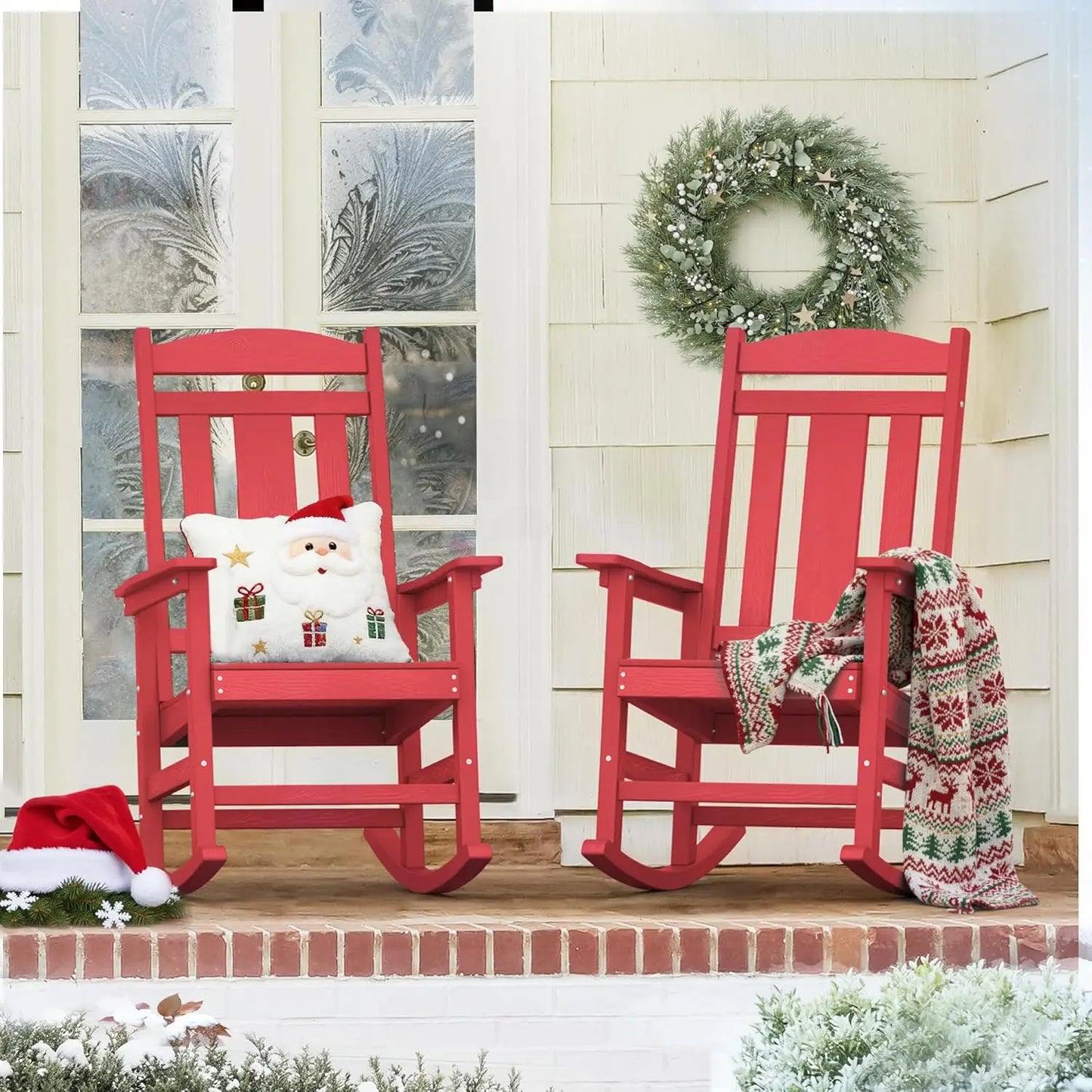 Outdoor Rocking Chairs Set of 2 Weather Resistant Plastic Rockers