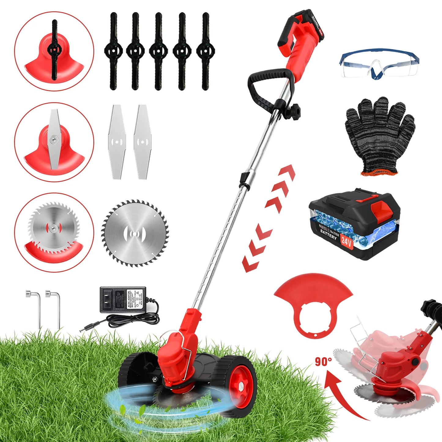 21V Cordless 3-in-1 Weed Wacker Trimmer With Wheels
