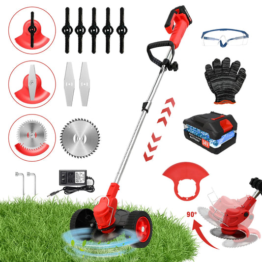 21V Cordless 3-in-1 Weed Wacker Trimmer With Wheels