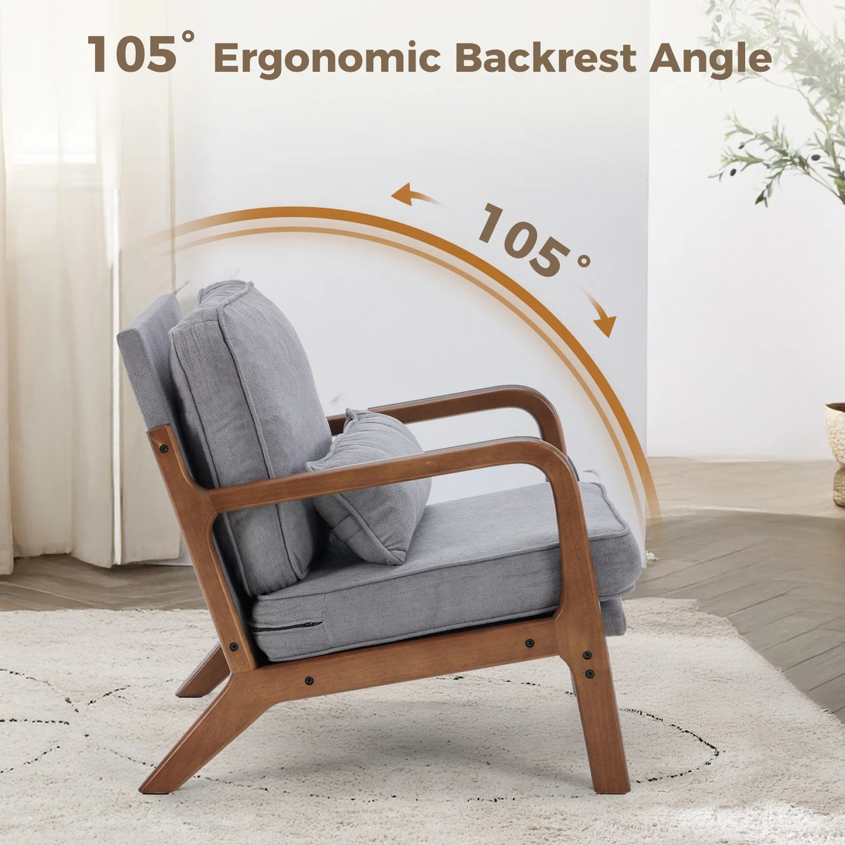 JHK Modern Mid Century Accent Chair With Arms And Cushion