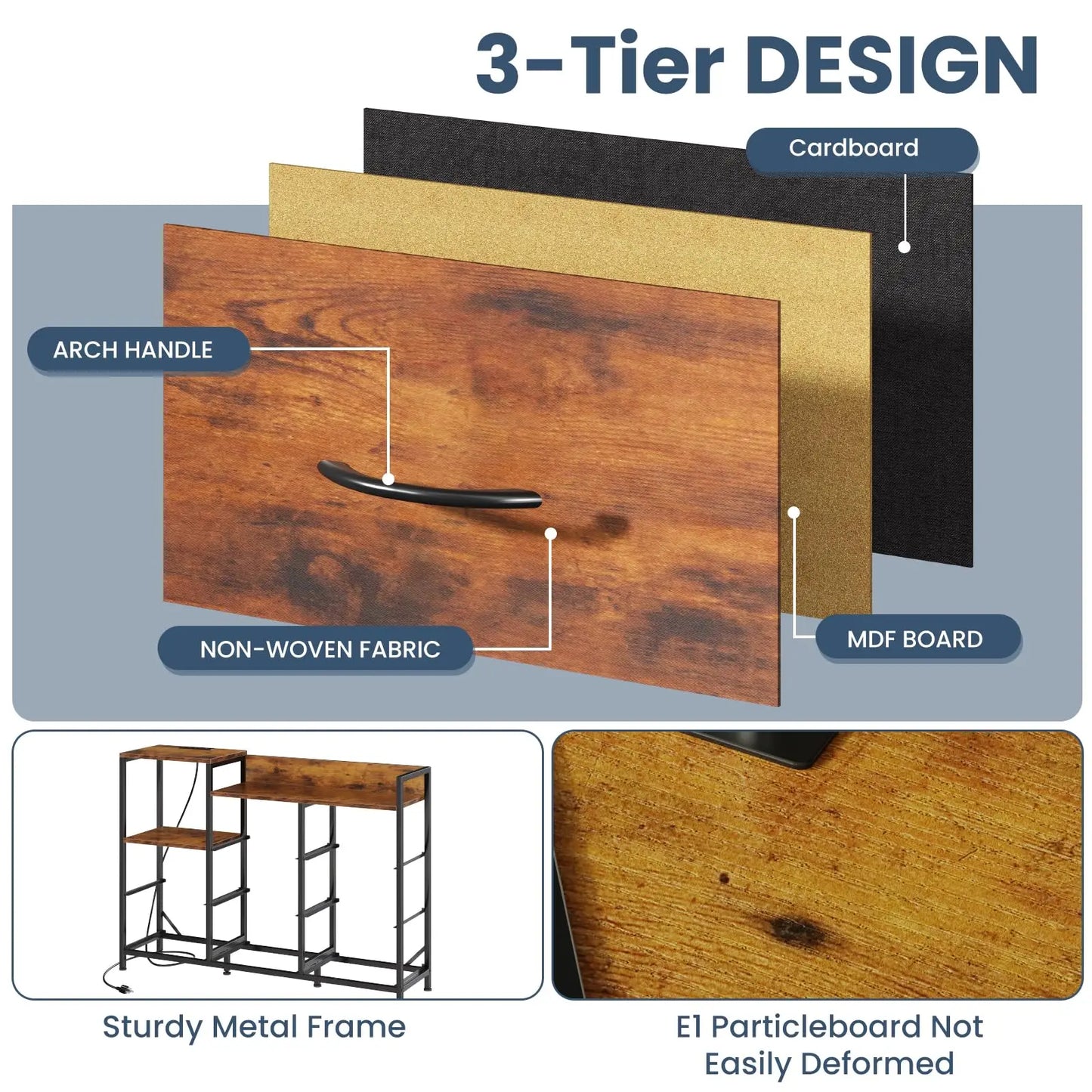 JHK TV Stand Cabinet With Eight Fabric Drawers And Charging