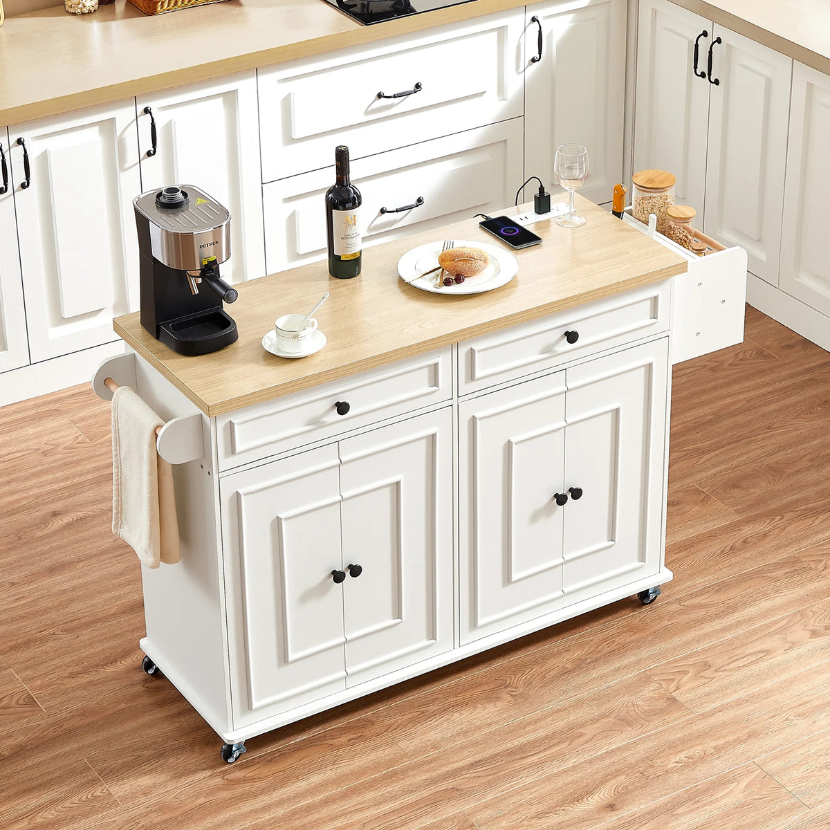 Rolling Kitchen Island With Drop Leaf And Power Outlet