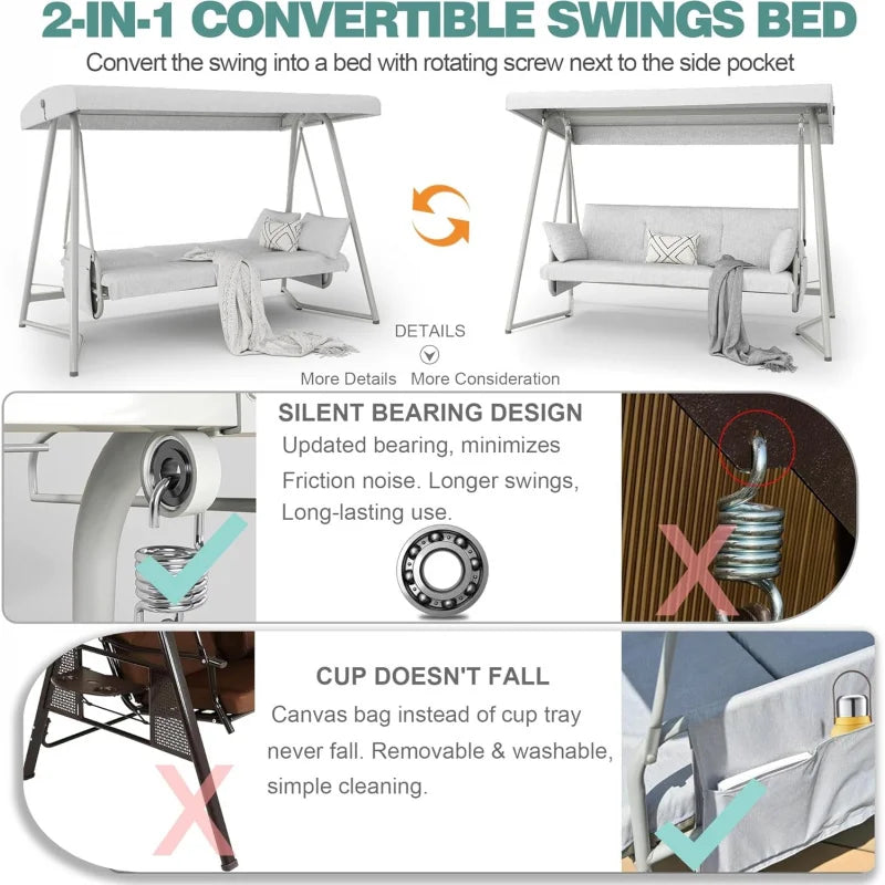 CHINNLUU Outdoor Patio Swing With Canopy Adjustable Backrest 800 Lbs