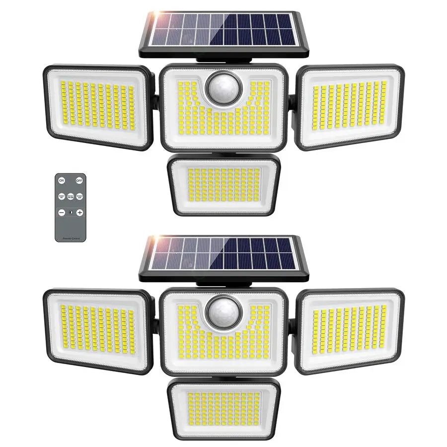 XMSJ Solar Outdoor Lights Four Head Motion Sensor Wall Light