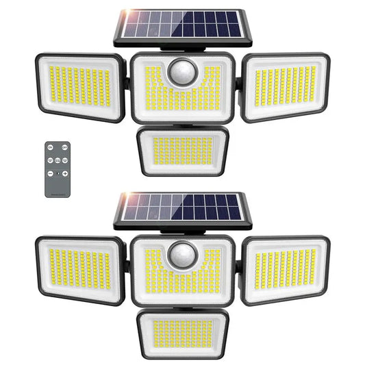 XMSJ Solar Outdoor Lights Four Head Motion Sensor Wall Light