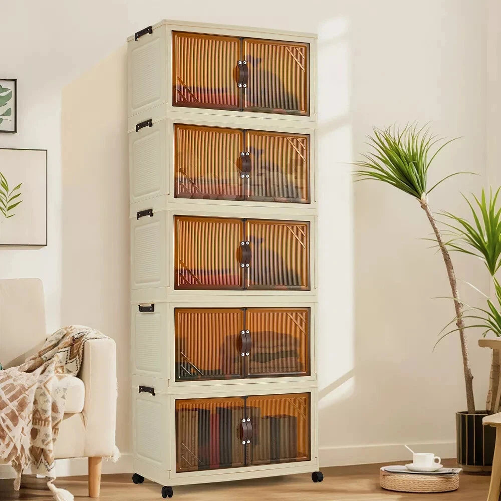 HiMISS Foldable Storage Cabinet With Lids And Wheels
