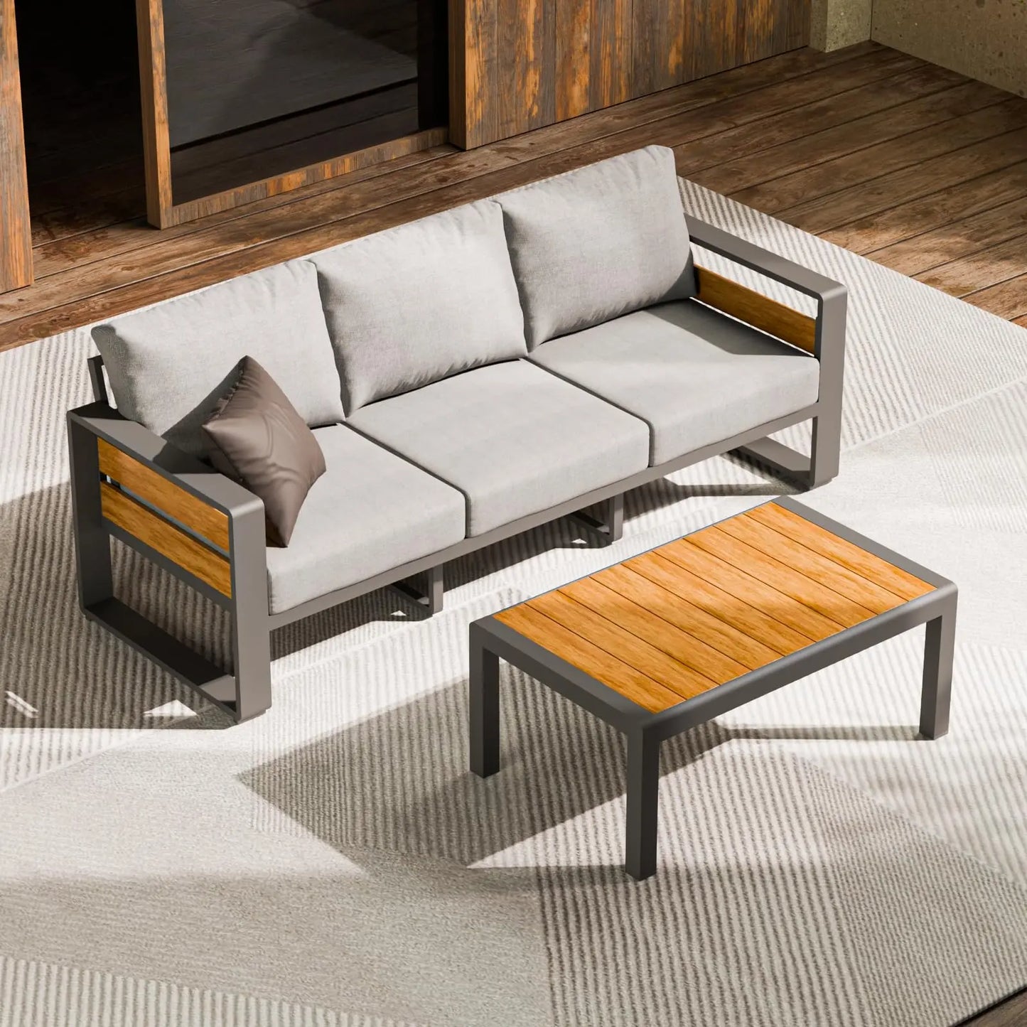 ZANDOR Aluminum Outdoor Patio Conversation Set 5 Piece Coffee Table
