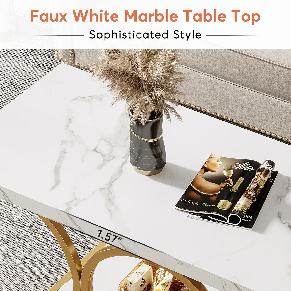 Tribesigns Modern Faux Marble Two Tier Coffee Table