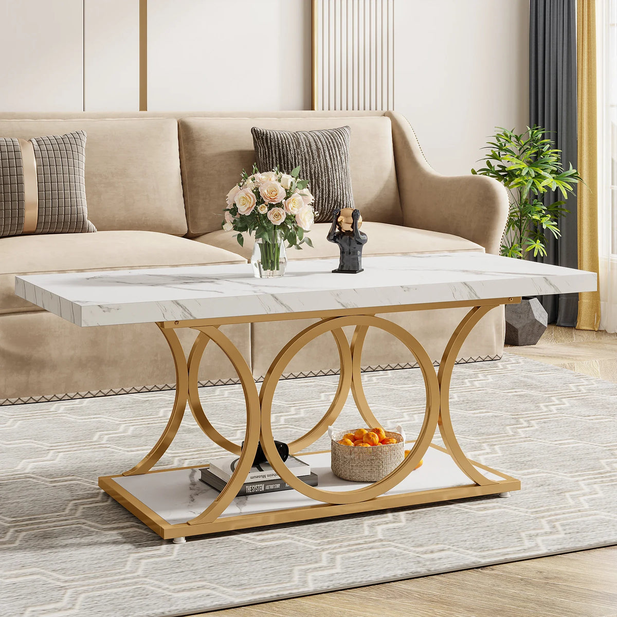 Tribesigns Modern Faux Marble Two Tier Coffee Table