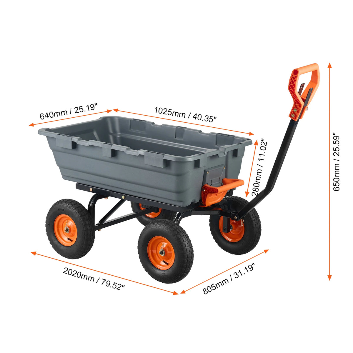 SucceBuy Heavy Duty Steel Garden Dump Cart With Convertible Handle