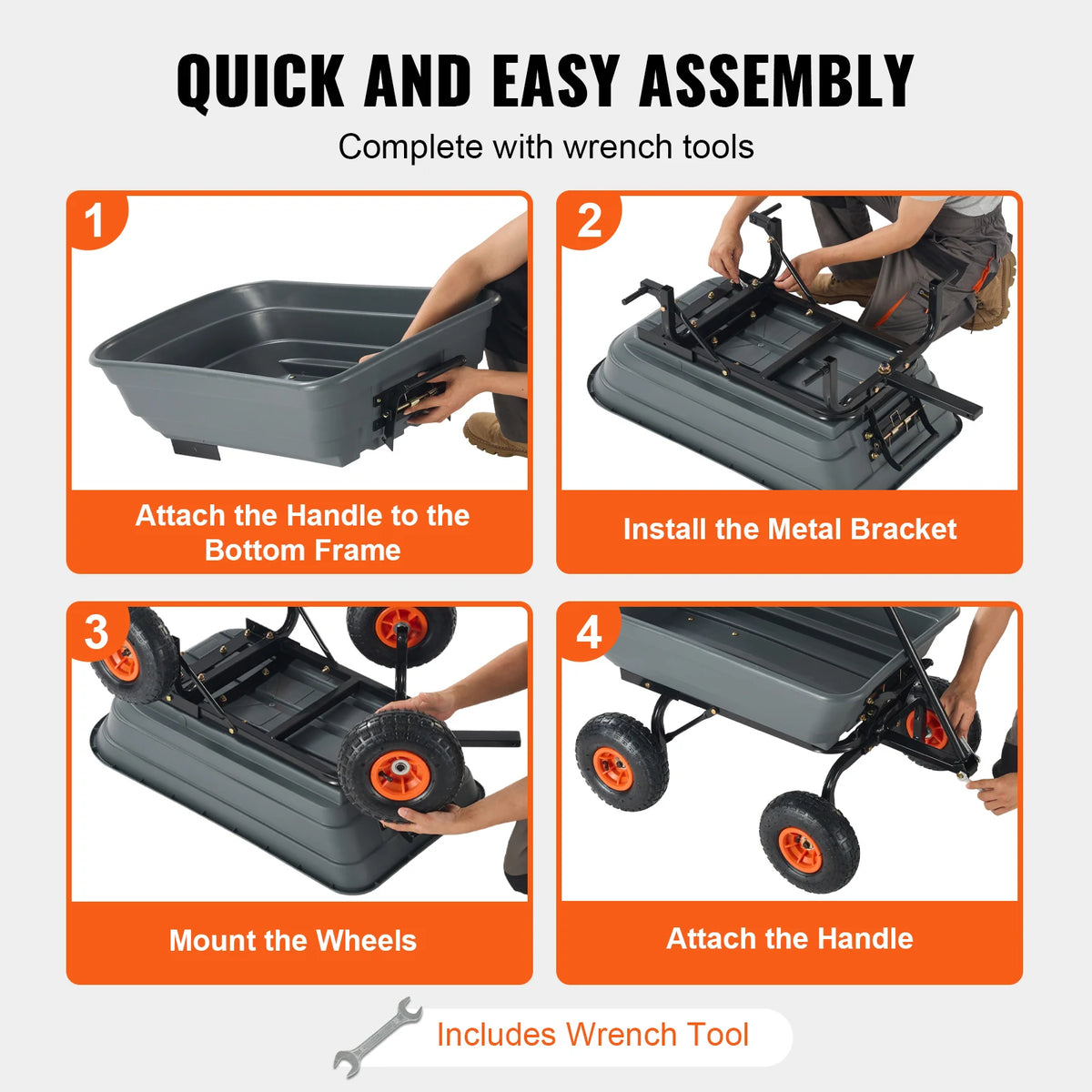 SucceBuy Heavy Duty Steel Garden Dump Cart With Convertible Handle