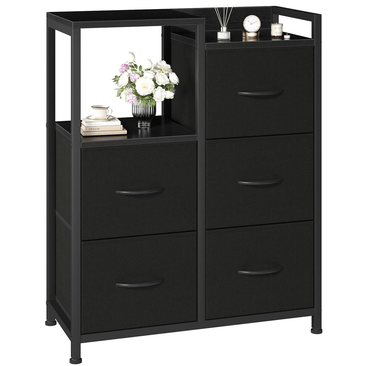 JHK Fabric Drawer Storage Chest With Raised Shelf TV Stand