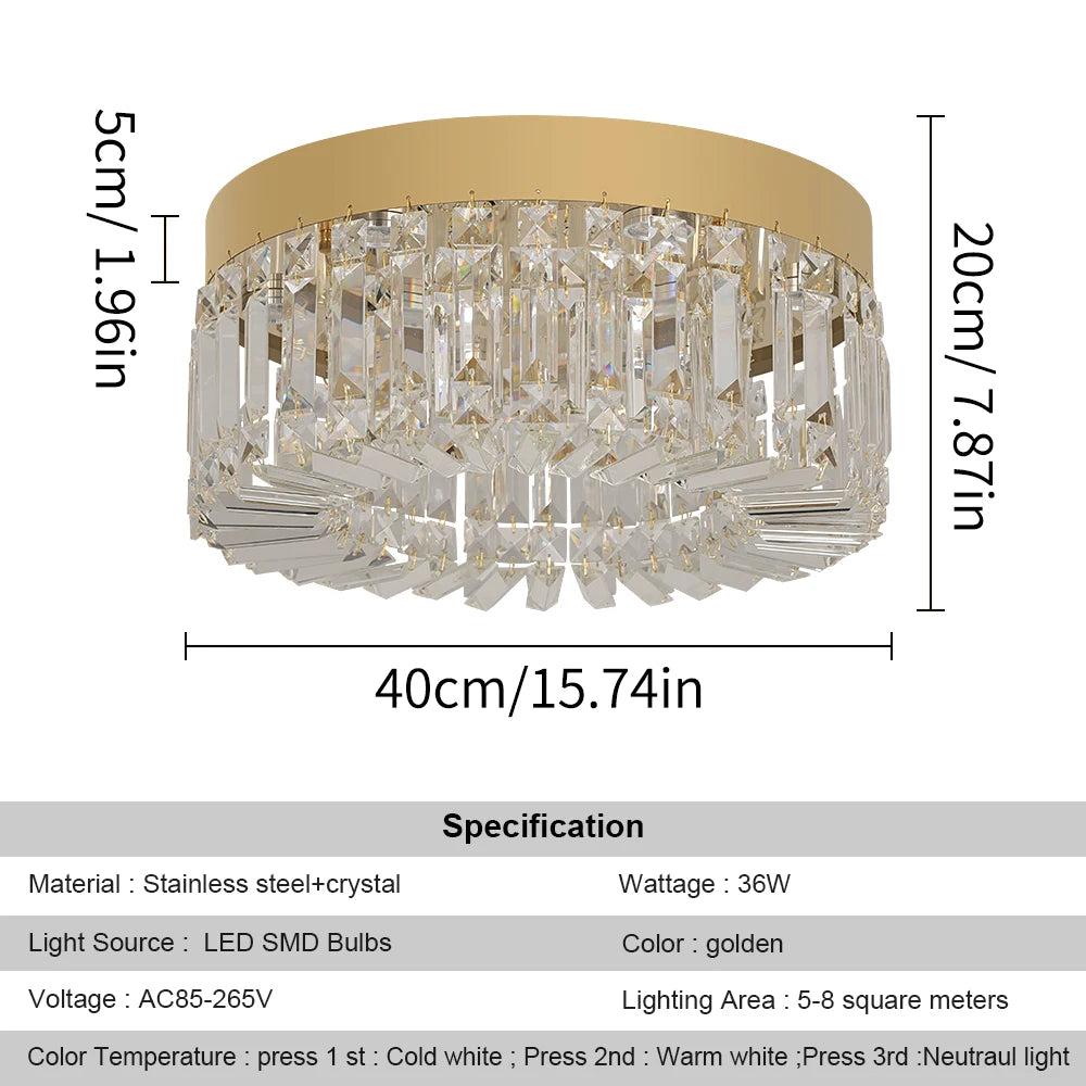 VETRULUS Crystal Ceiling Lamp for Living Room Modern Chandelier