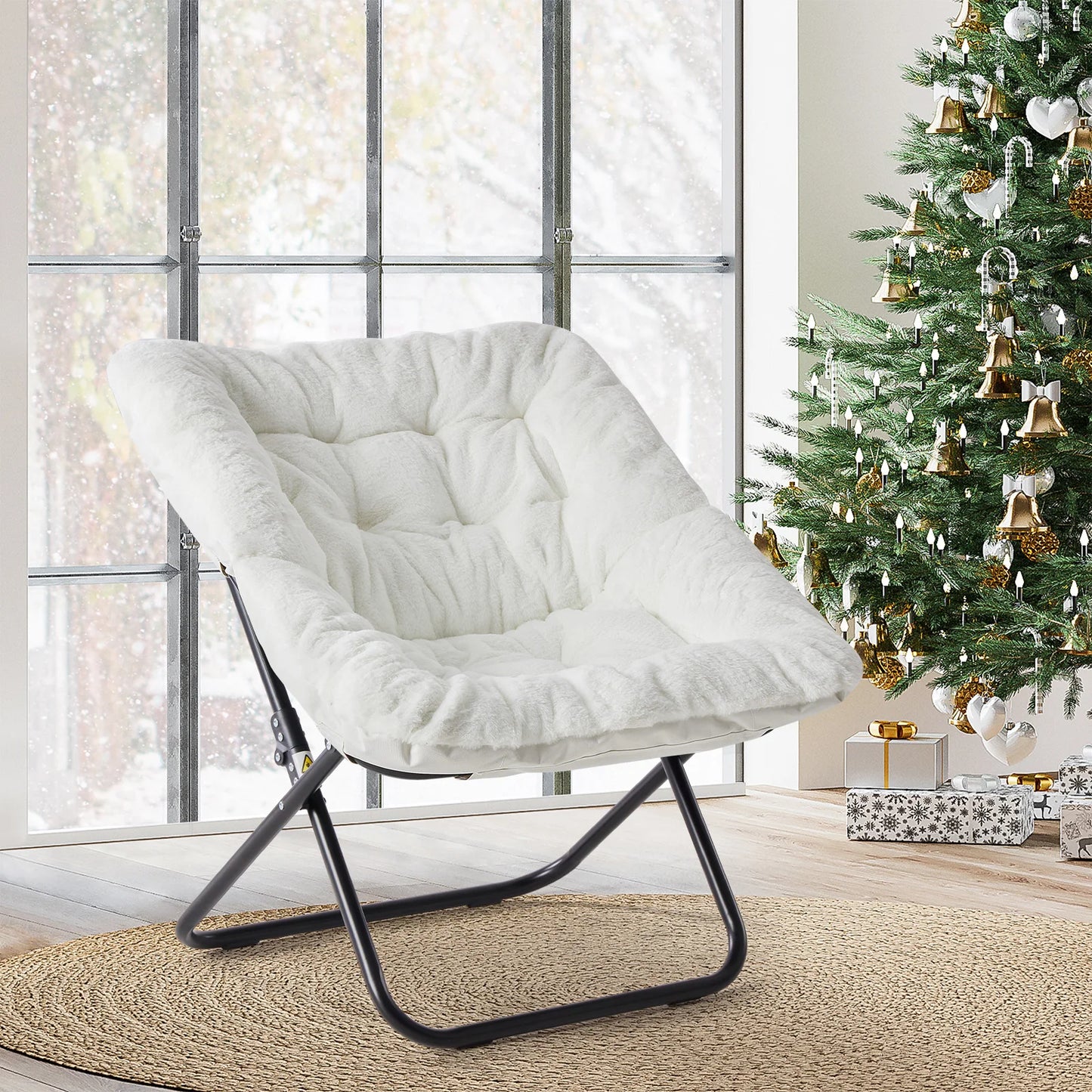 JHK Cozy Saucer Chair With Faux Fur And Folding Frame