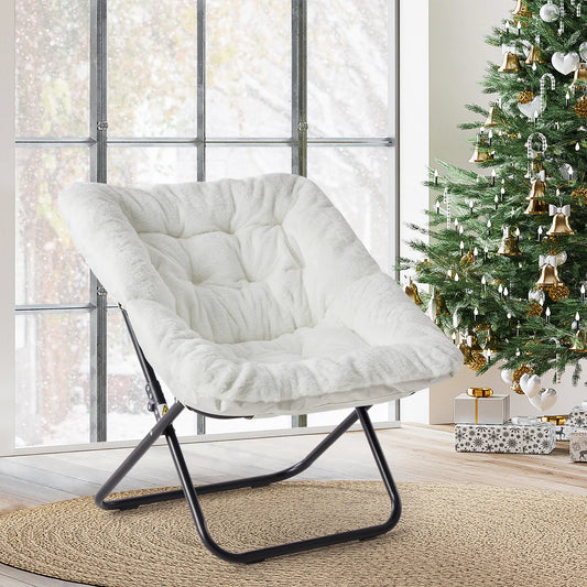 JHK Cozy Saucer Chair With Faux Fur And Folding Frame