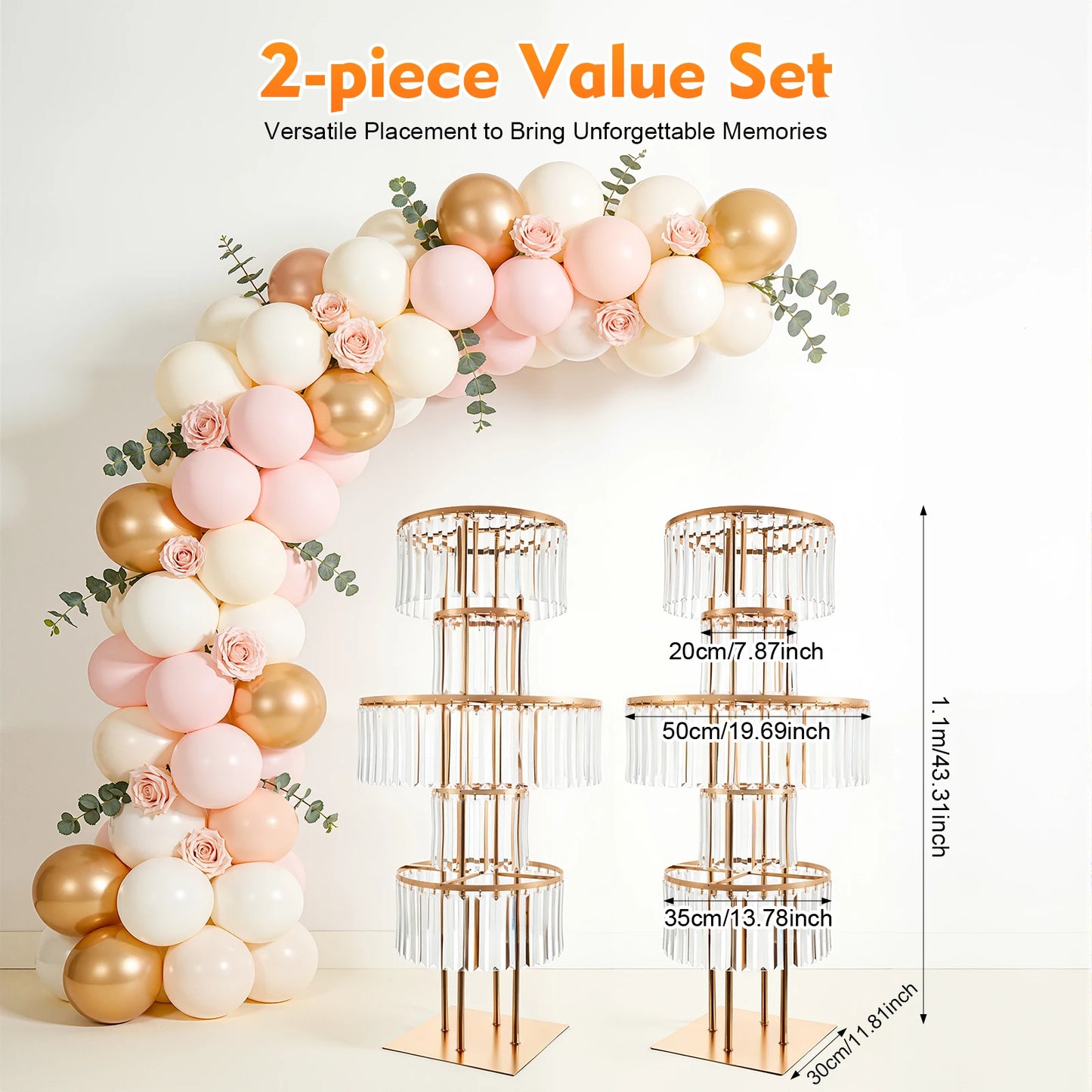Five-Tier Gold Acrylic Wedding Flower Stand Floor Centerpiece