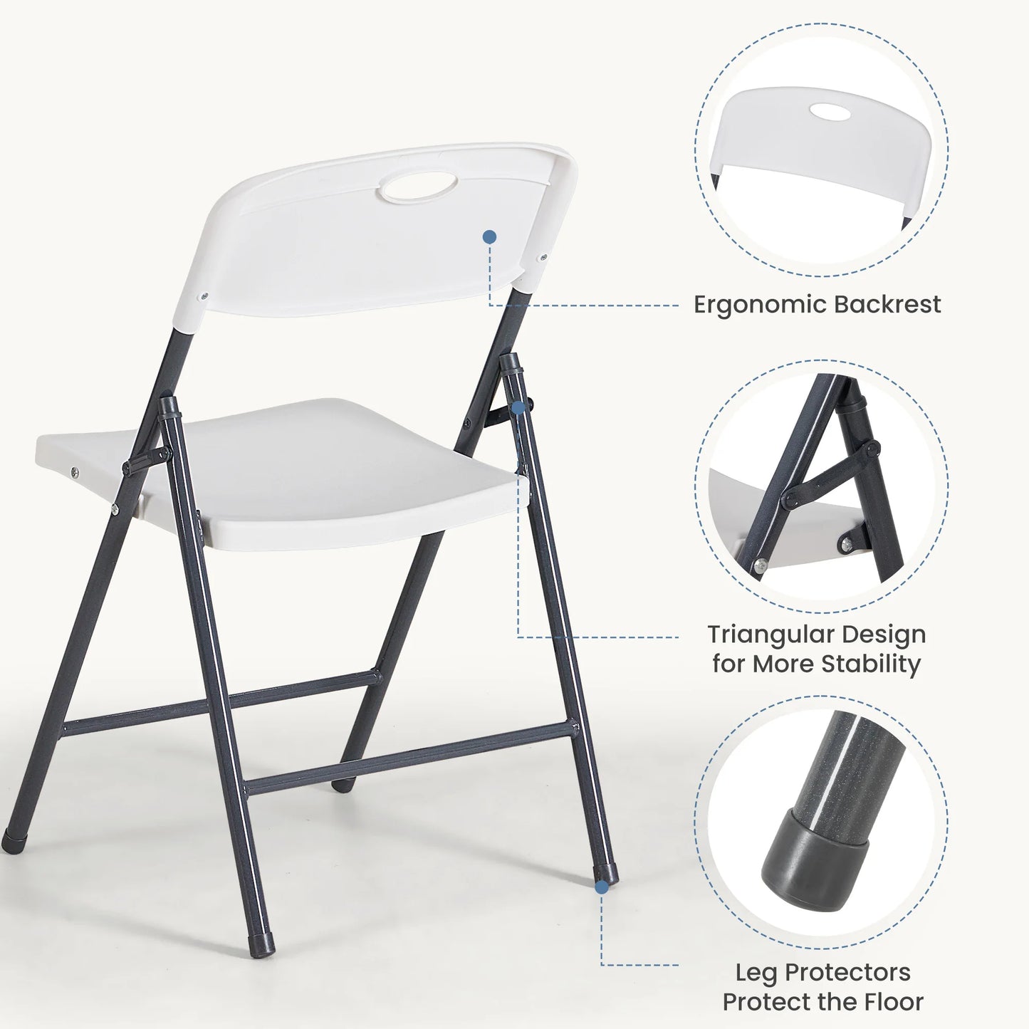 JHK Stackable Folding Chairs Plastic Ergonomic Back Heavy Duty Home