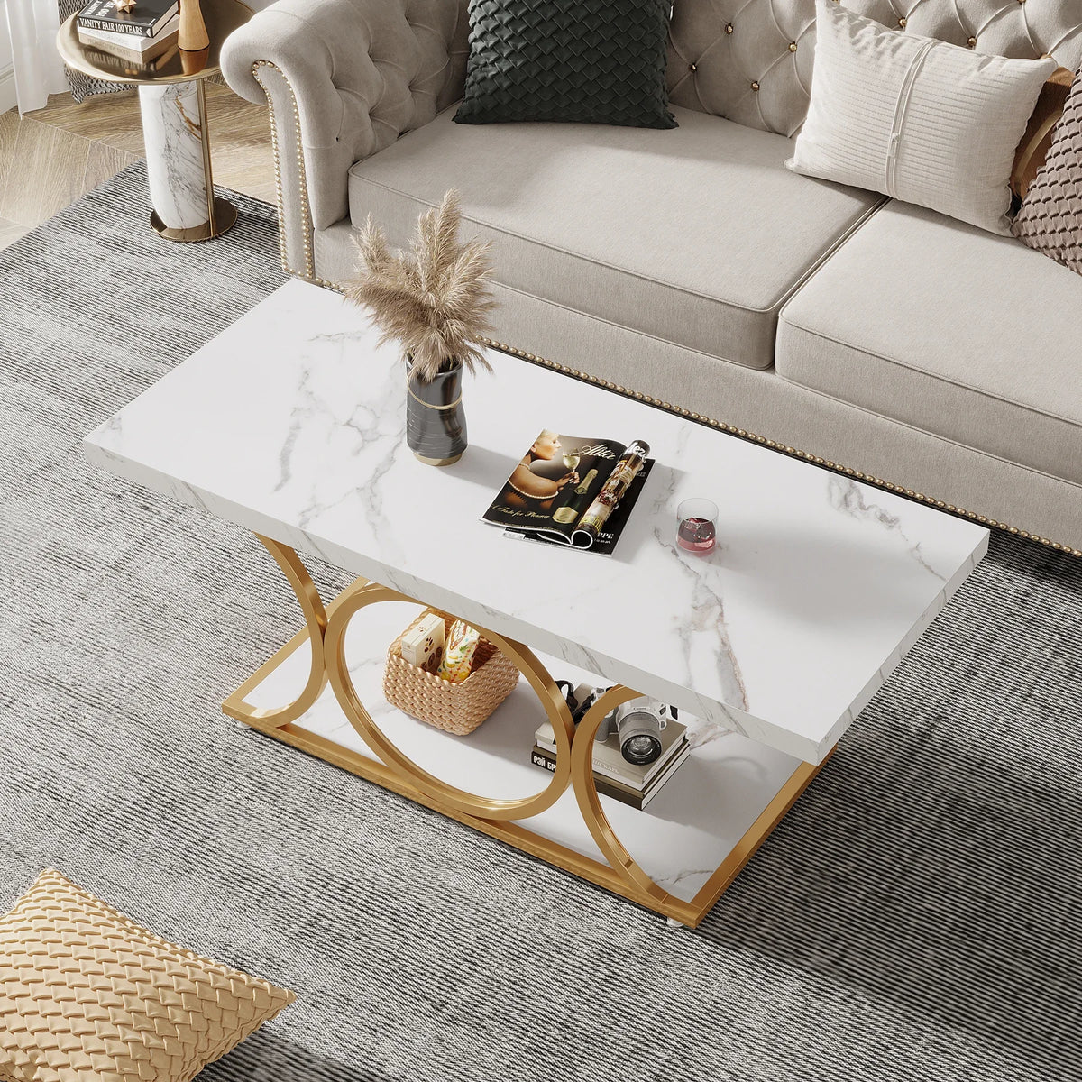 Tribesigns Modern Faux Marble Two Tier Coffee Table