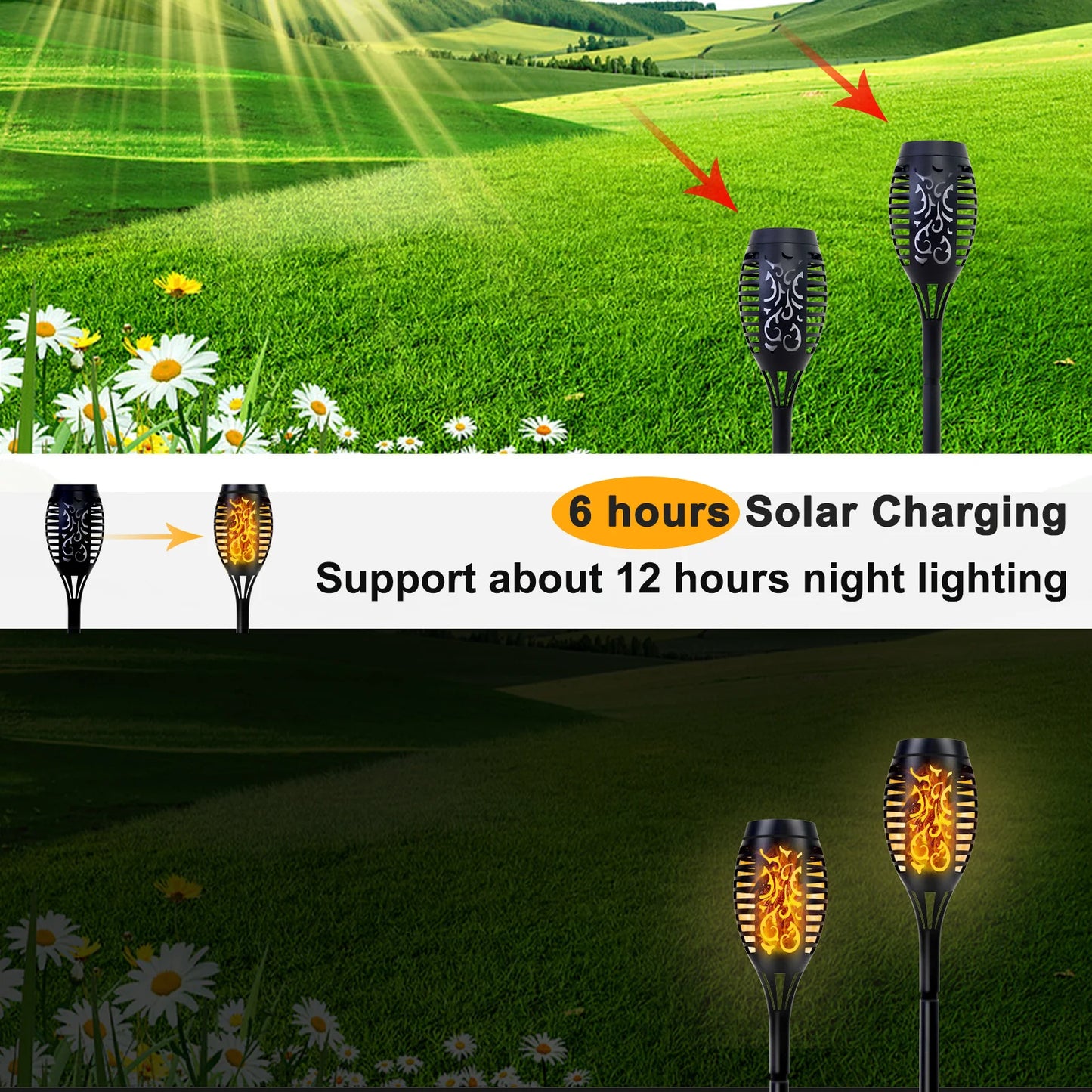 Solar Flame Torch Lights LED Flicker for Outdoor Lawn Pathway
