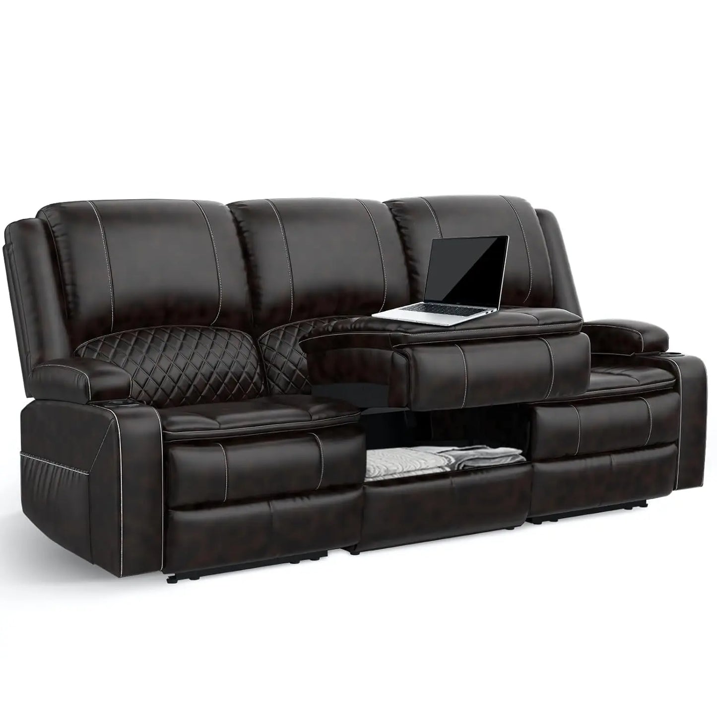 3 Seat Recliner Sofa With Console USB Ports And Cupholders