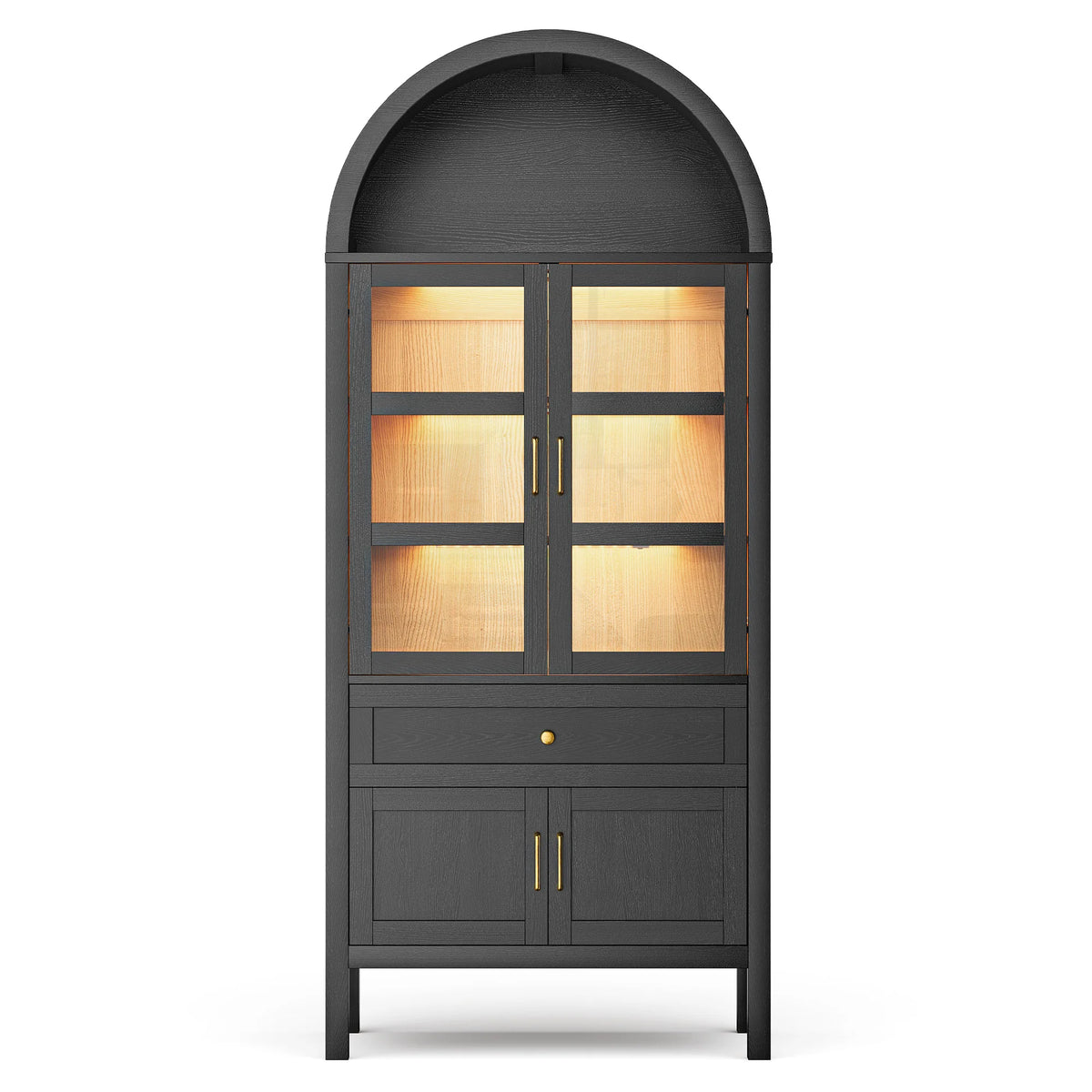 Cottinch Arched Wood Storage Cabinet Adjustable Shelves Dimmable LED Lights