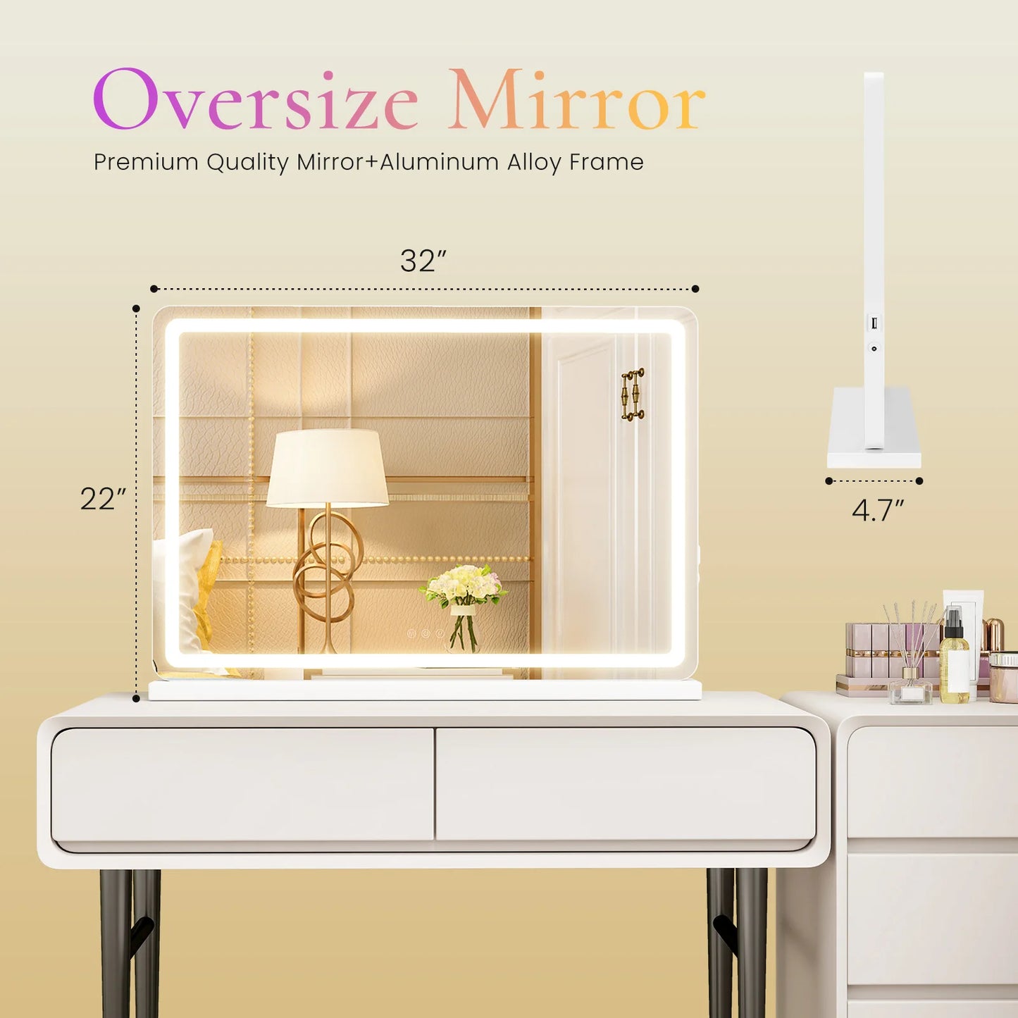 JHK LED Vanity Mirror With Dimmable Lights And Memory