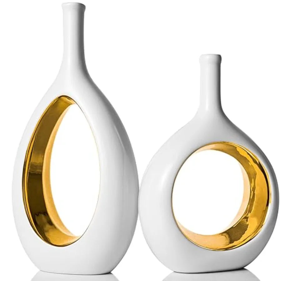 Ceramic Vase Set Modern Hollow Circle Vases Home Decor