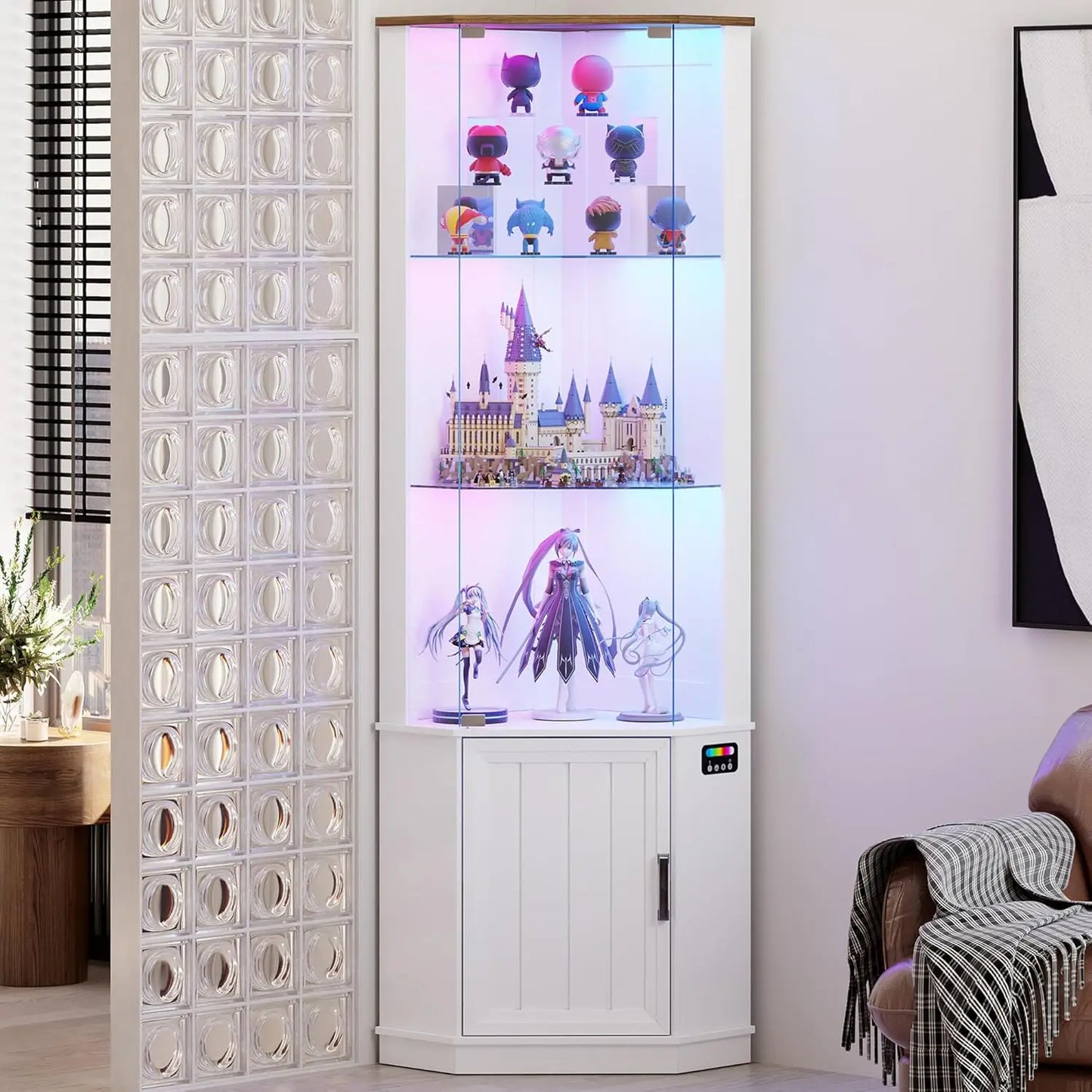 Corner Display Cabinet With RGB Lighting Five Tier Curio Cabinet