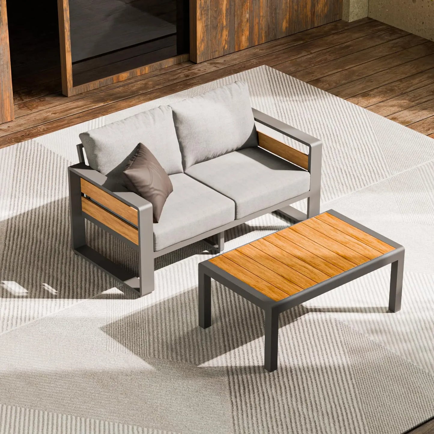 ZANDOR Aluminum Outdoor Patio Conversation Set 5 Piece Coffee Table