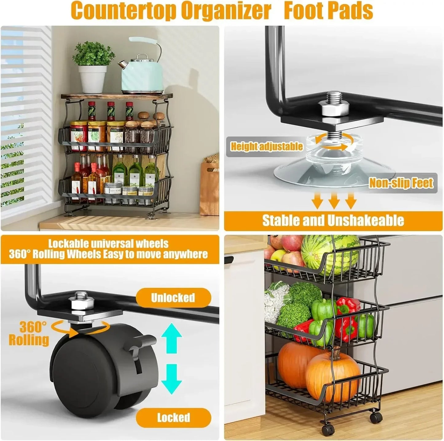 Five-Tier Stackable Fruit and Vegetable Storage Baskets With Wheels