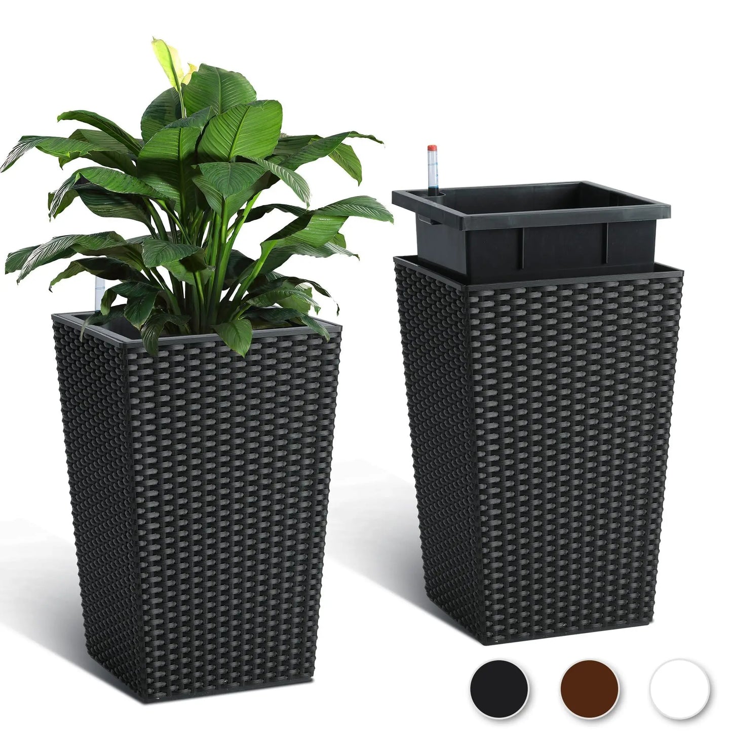 HiMISS Self Watering Tall Planters With Water Level Monitor Set Of 2