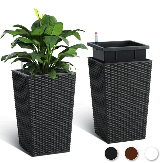 HiMISS Self Watering Tall Planters With Water Level Monitor Set Of 2
