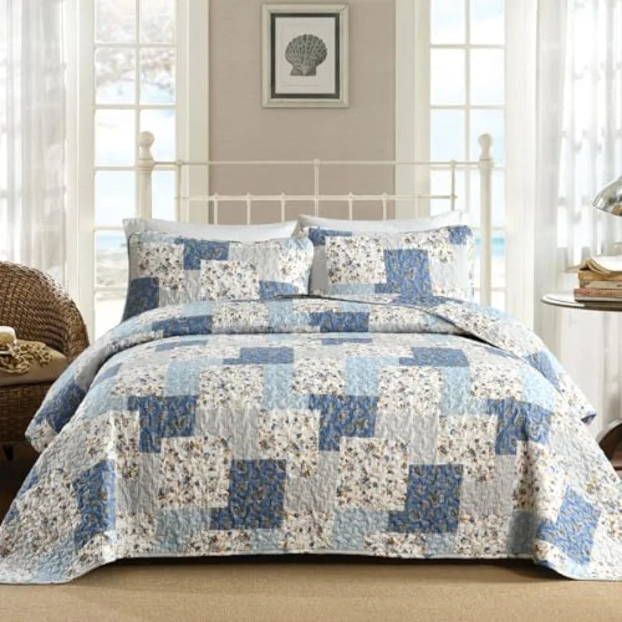 Boho Quilt Set Patchwork Reversible Microfiber Bedding