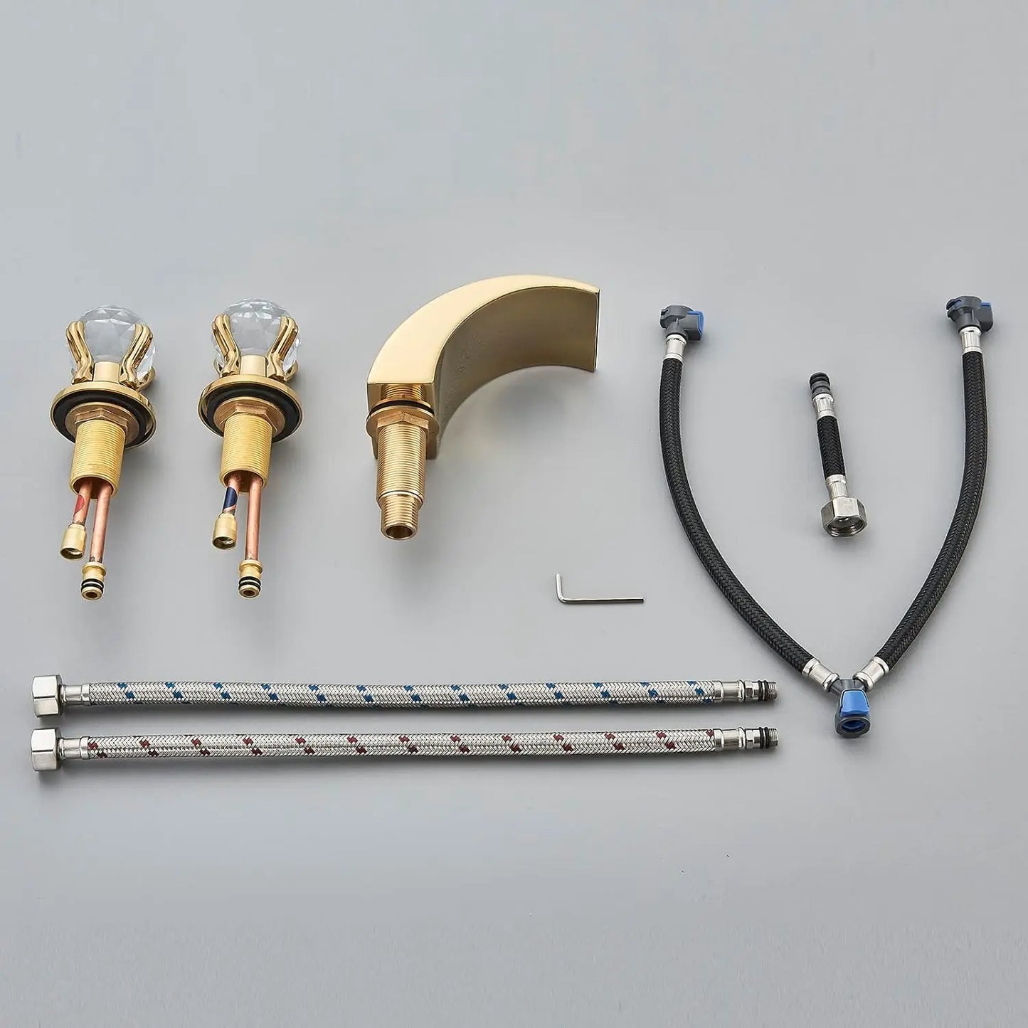 Quyanre LED Widespread Bathroom Faucet Waterfall Lavatory Tap