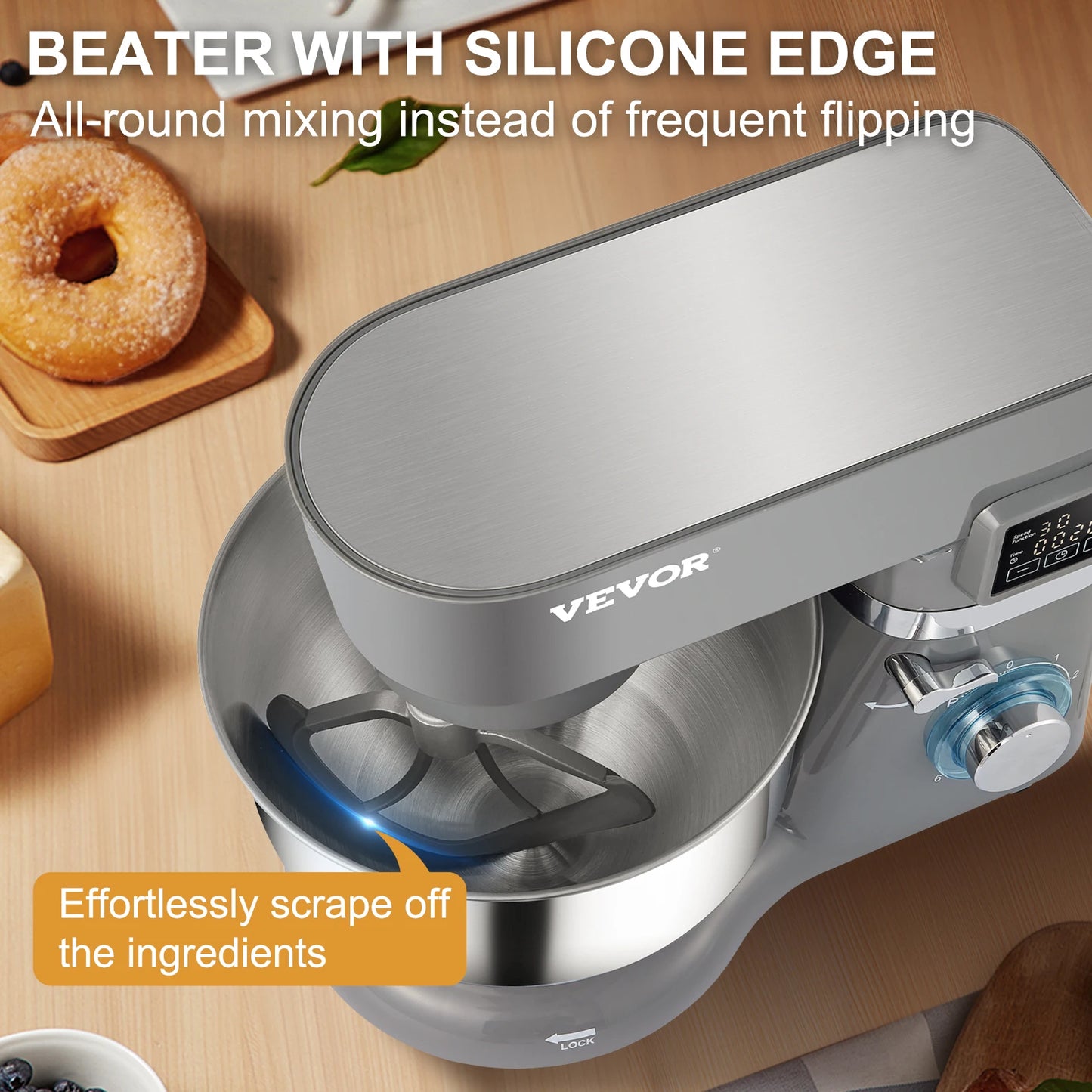 VEVOR Stand Mixer Electric Dough With 6 Speeds LCD Stainless Bowl