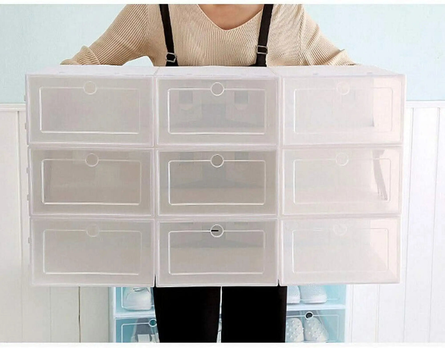 Foldable Flip Shoe Boxes Set Clear Plastic Stackable
