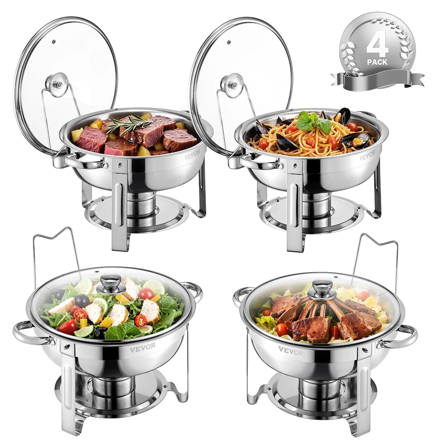SucceBuy Stainless Steel Chafing Dish Buffet Set With 4 Full Pans