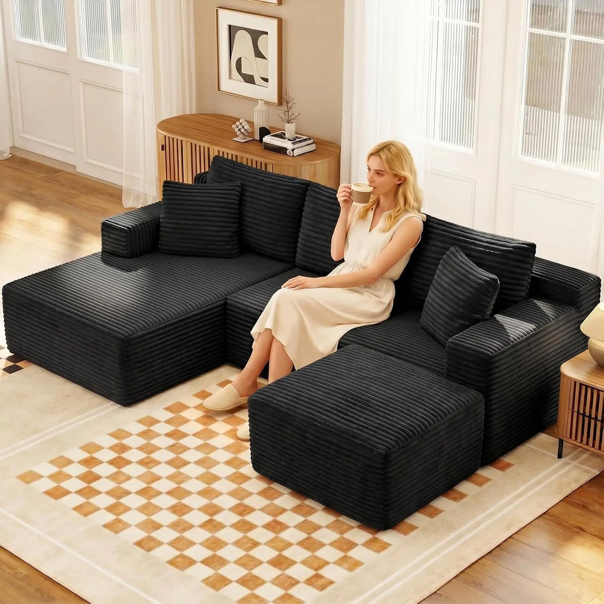 Modular U Shaped Sectional Sofa with Ottoman and Deep Seating