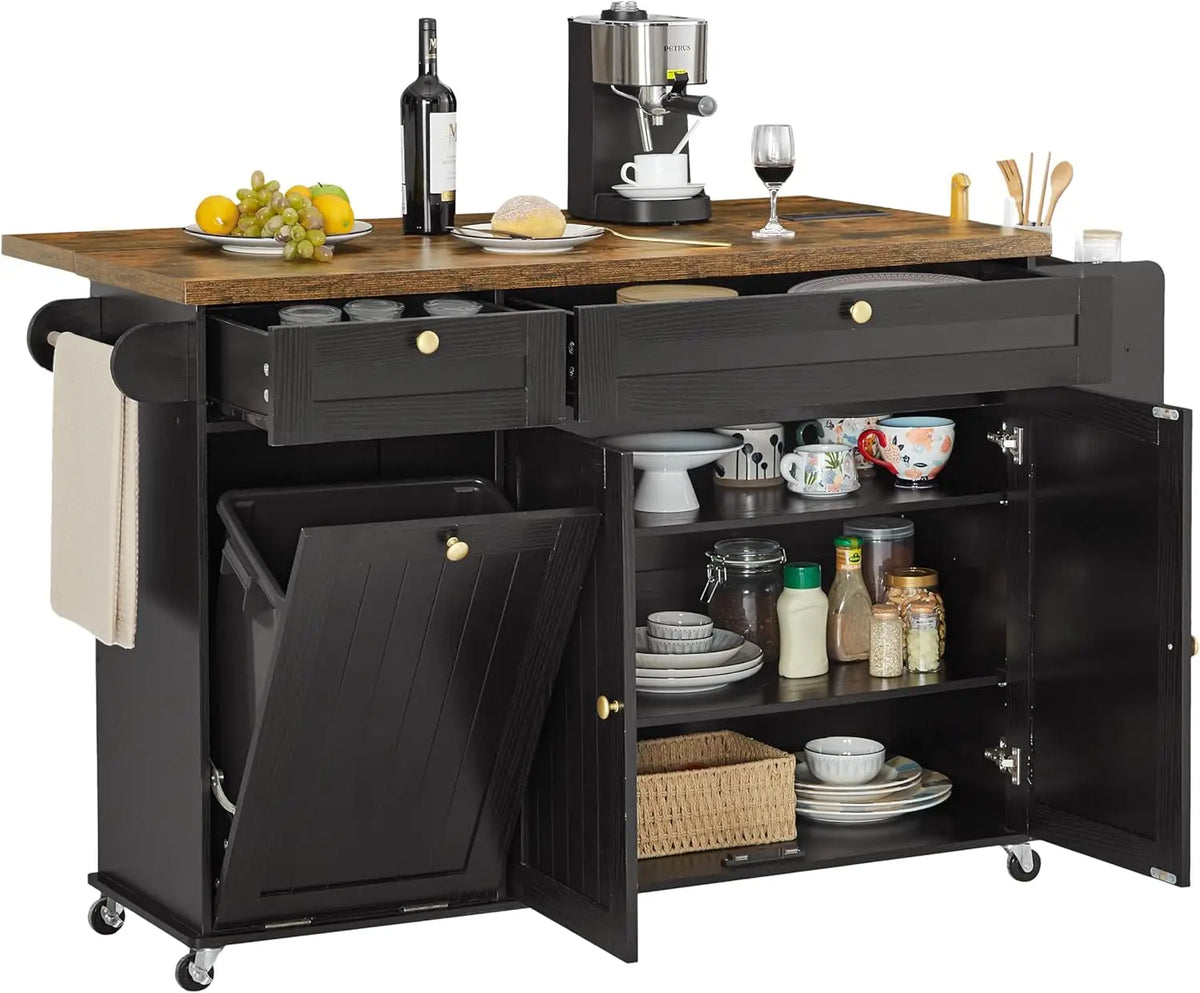 ONBRILL Rolling Kitchen Island With Drop Leaf And Power Outlet