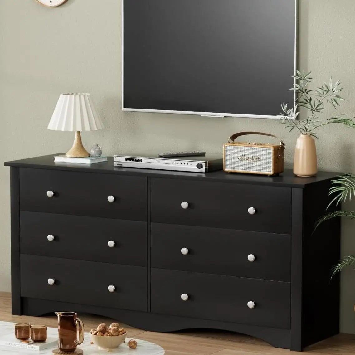 Six-Drawer Wood Dresser For Bedroom