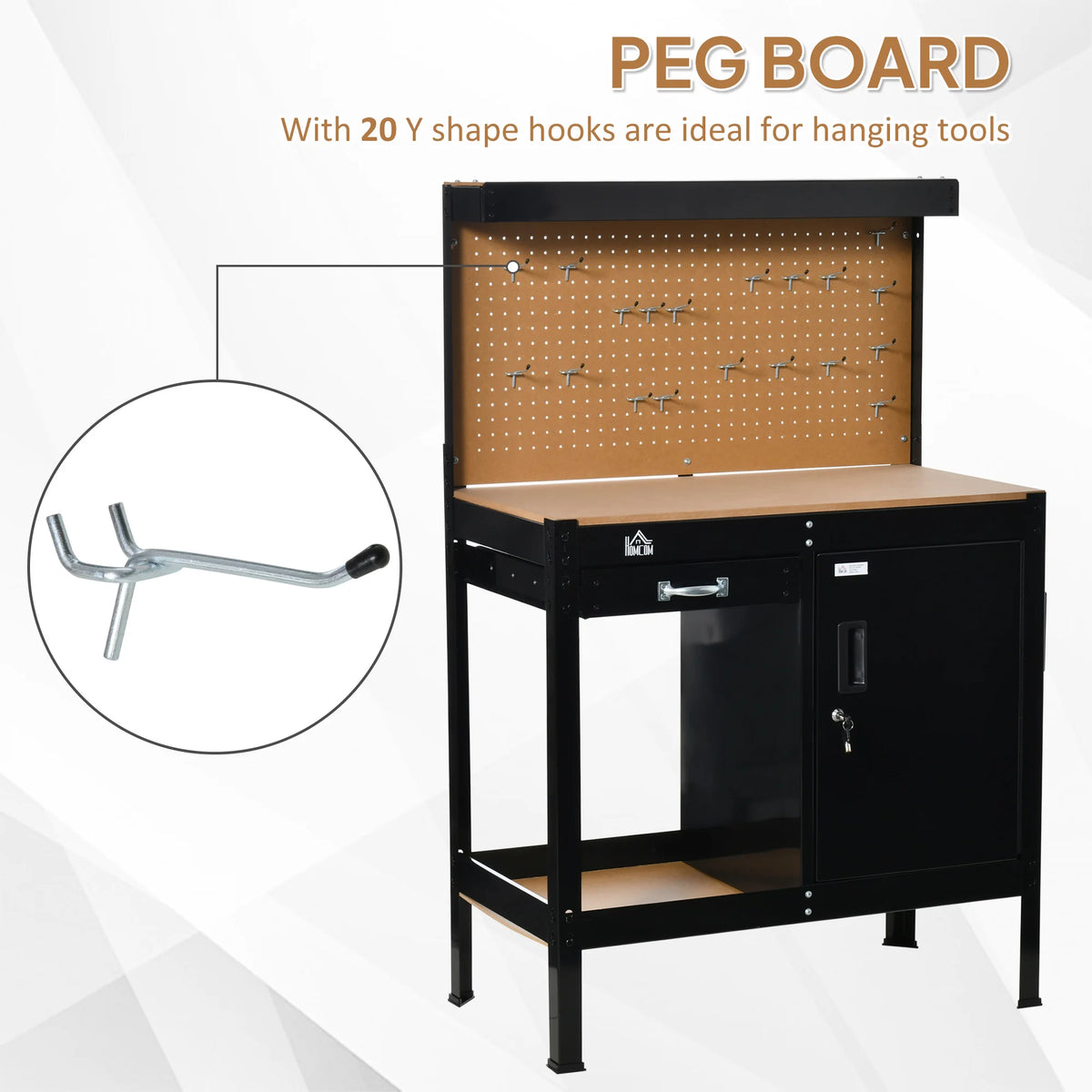 HOMCOM Multipurpose Workbench With Drawer, Pegboard And Lockable Storage