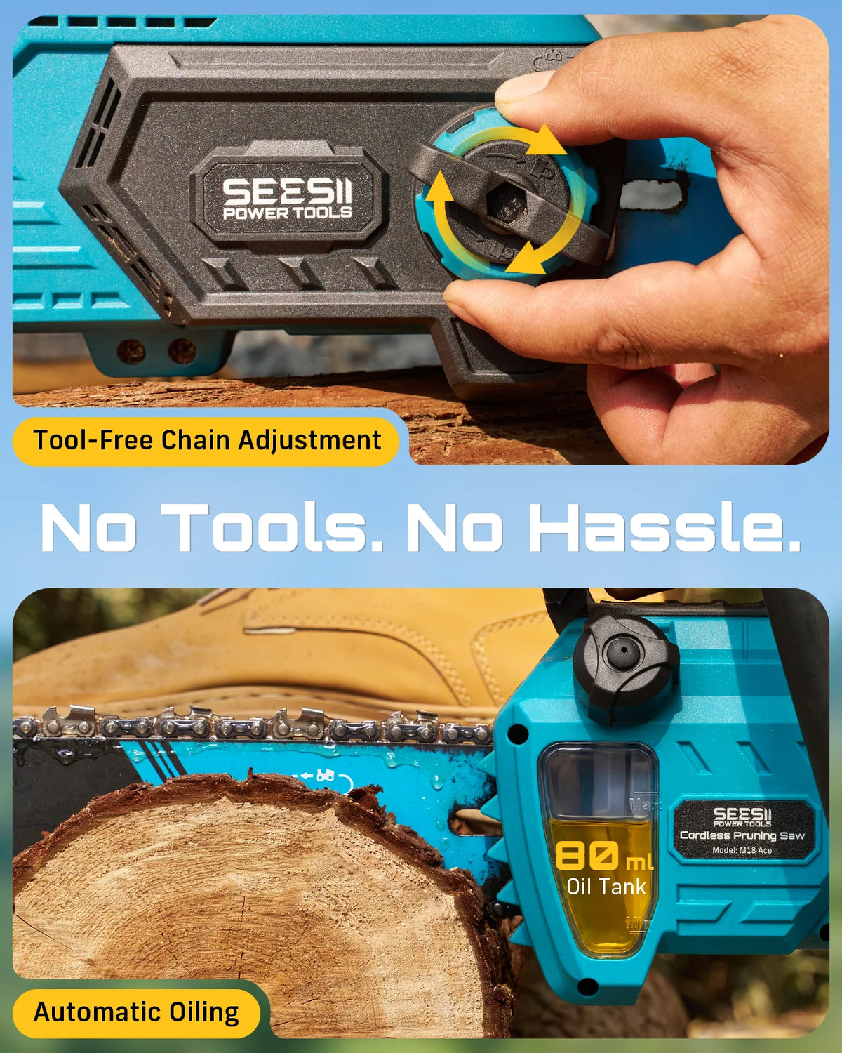 SEESII Brushless Cordless Chainsaw With Automatic Oiler For Wood Cutting