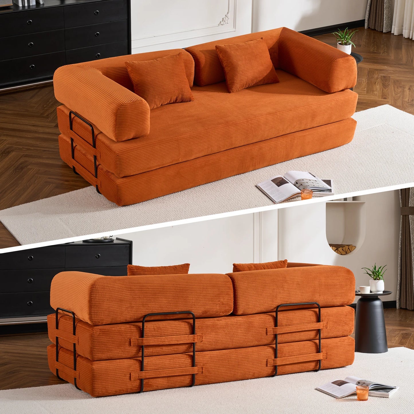 THOLASIS Folding Convertible Sofa Bed Futon for Small Spaces