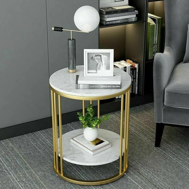 Wisfor Marble 2-Tier Round Side Table Jewellery Storage